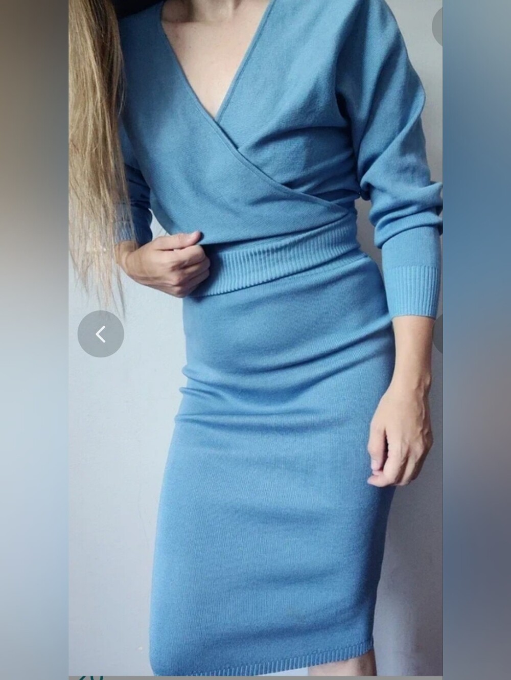 Baby sky blue women's sweater 2-Piece Set knitted knit skirt matching size S/M